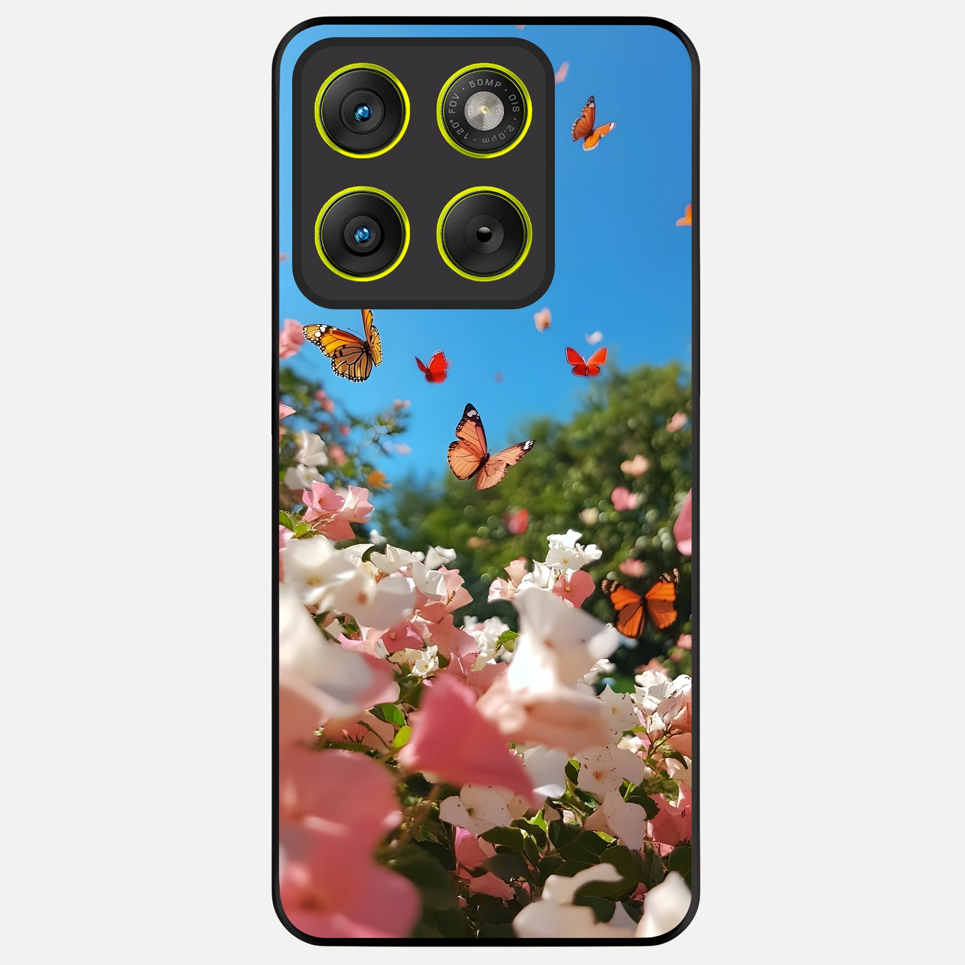 Butterflies In Bloom Sky Glass Case For Moto Edge 70 back cover – full design glossy printed glass finish