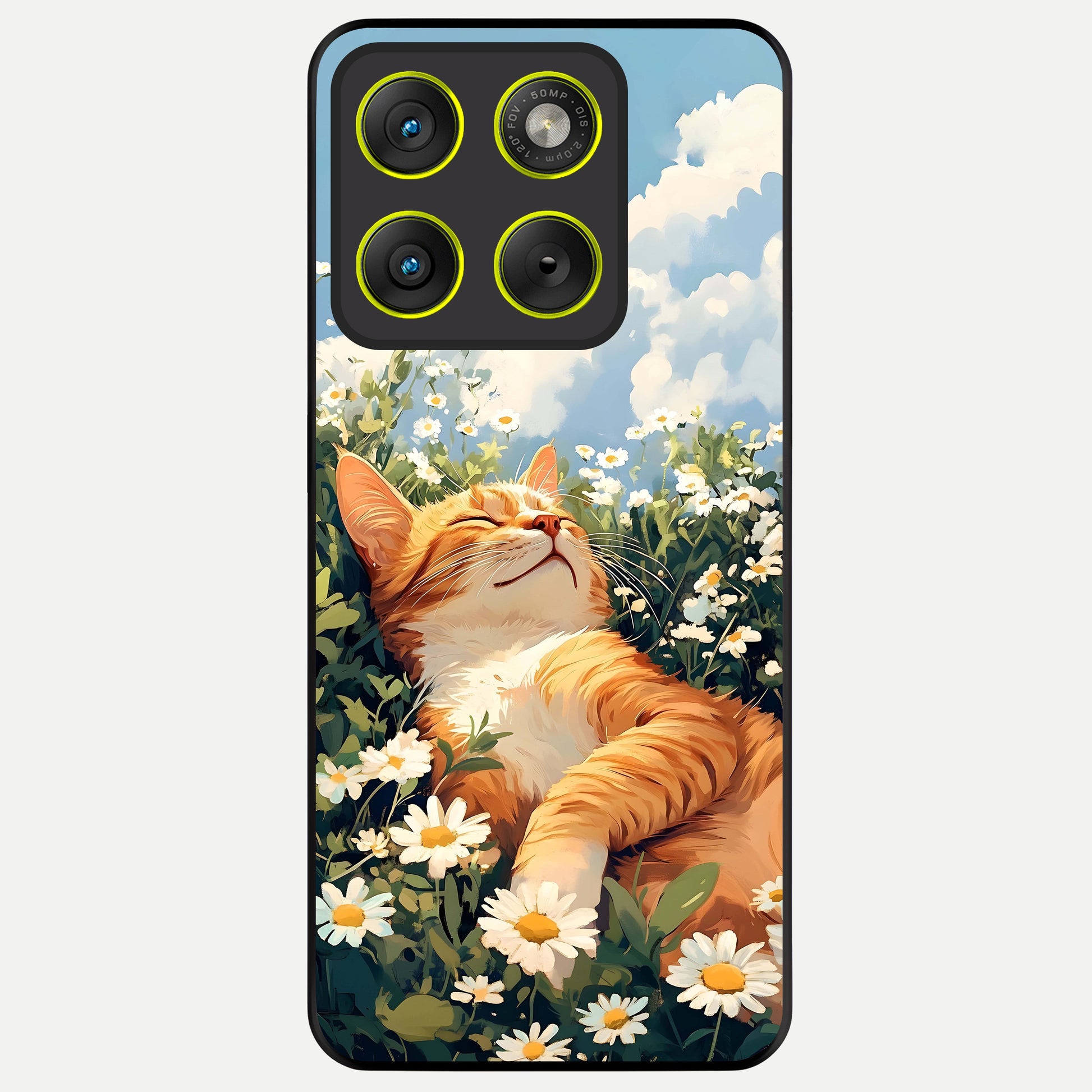  Cat And Flowers View Glass Case For Moto Edge 70 back cover – full design glossy printed glass finish
