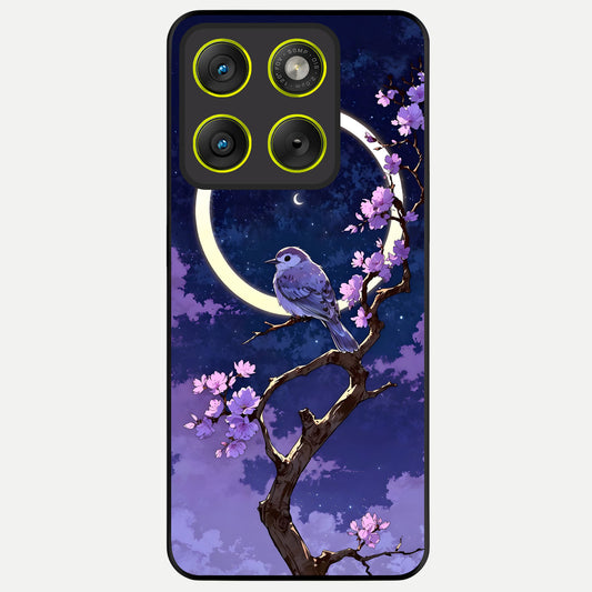  Celestial Bird Blossom Glass Case For Moto Edge 70 back cover – full design glossy printed glass finish
