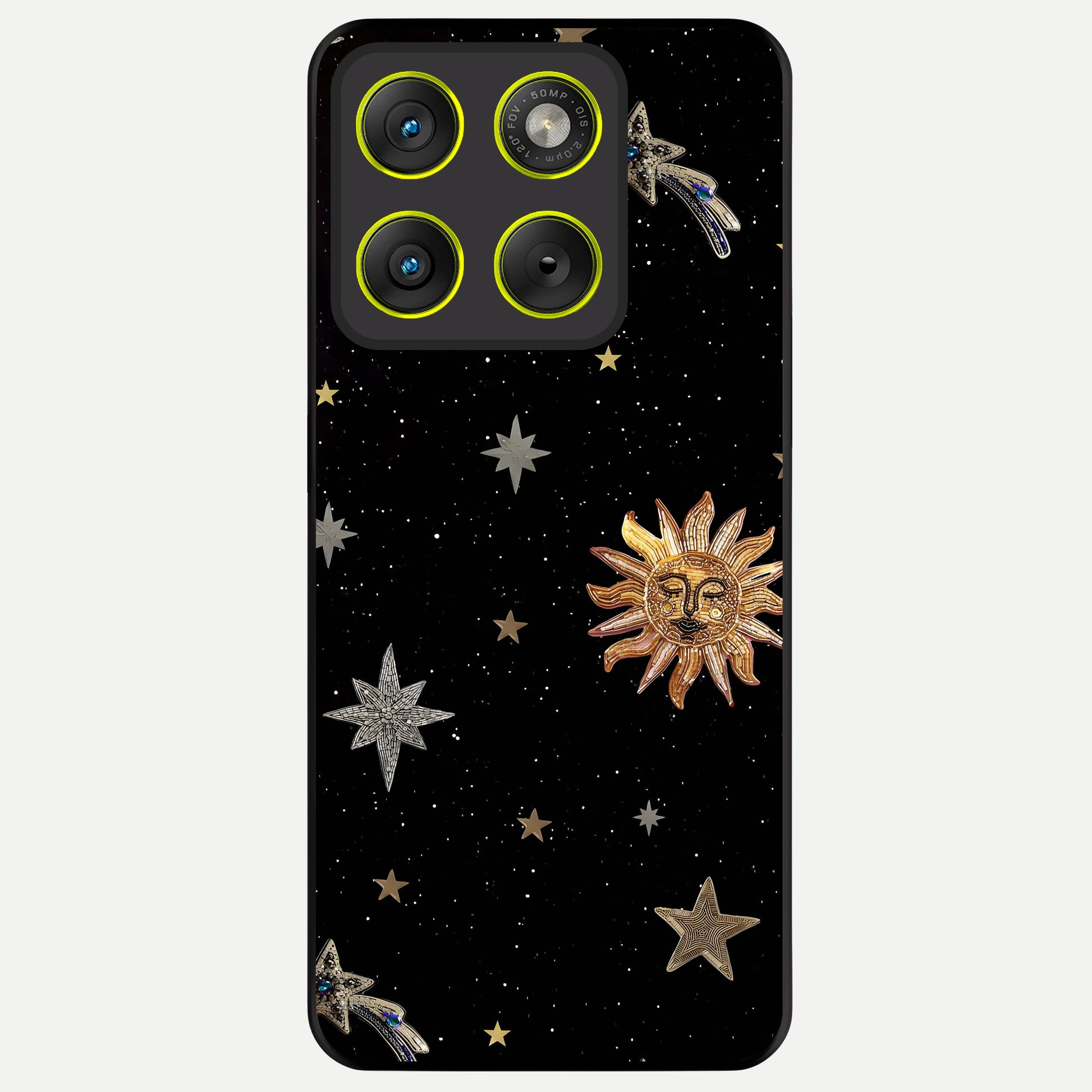  Celestial Moon With Stars Glass Case For Moto Edge 70 back cover – full design glossy printed glass finish