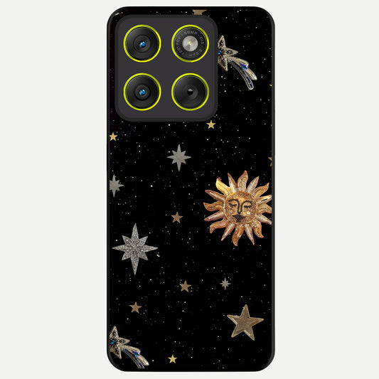  Celestial Moon With Stars Glass Case For Moto Edge 70 back cover – full design glossy printed glass finish