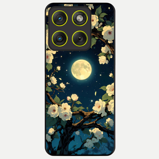  Celestial Moon And Flower Glass Case For Moto Edge 70 back cover – full design glossy printed glass finish