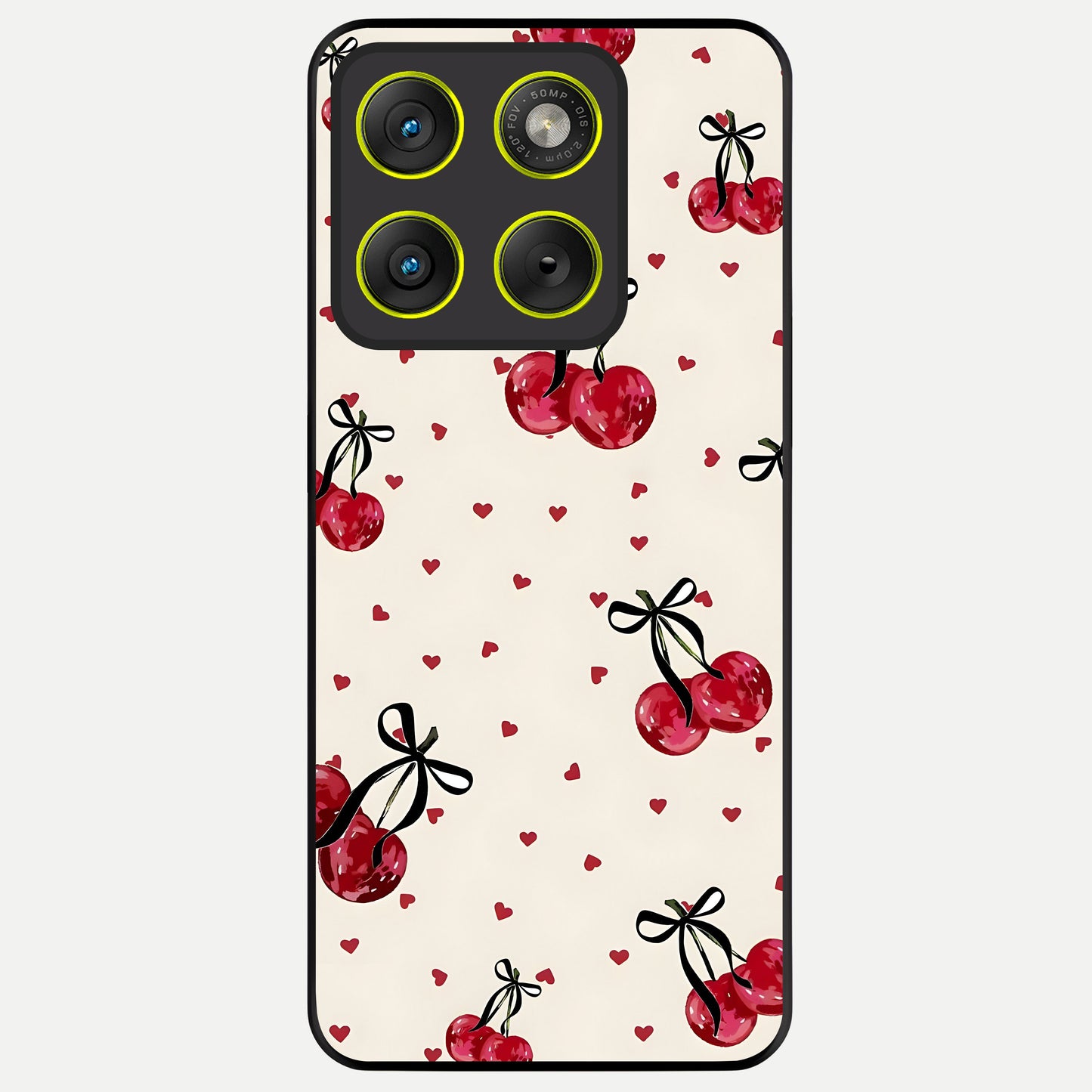  Cherry Heart Bow Glass Case For Moto Edge 70 back cover – full design glossy printed glass finish