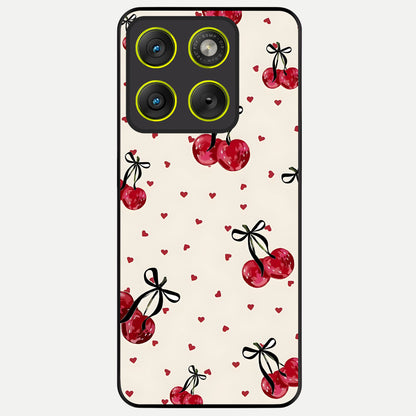  Cherry Heart Bow Glass Case For Moto Edge 70 back cover – full design glossy printed glass finish