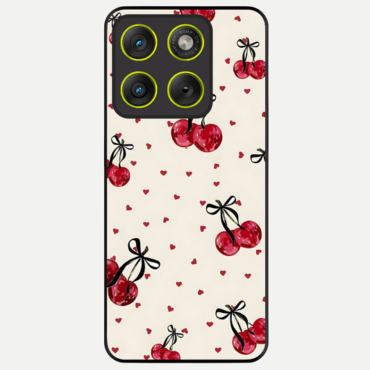  Cherry Heart Bow Glass Case For Moto Edge 70 back cover – full design glossy printed glass finish