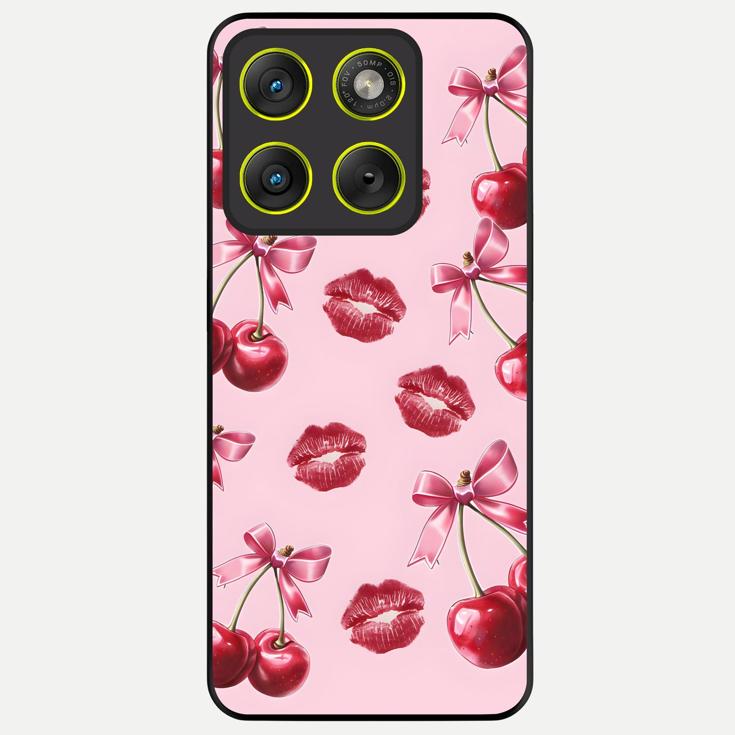  Cherry With Lips Glass Case For Moto Edge 70 back cover – full design glossy printed glass finish