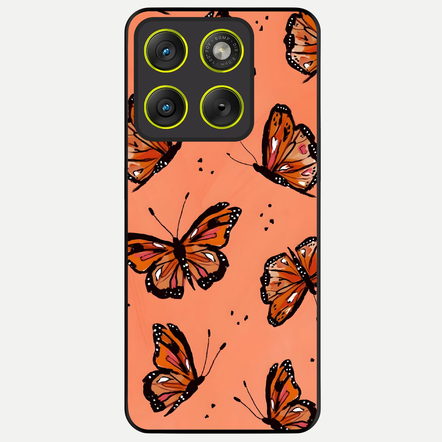  Coral Wing Butterfly Glass Case For Moto Edge 70 back cover – full design glossy printed glass finish