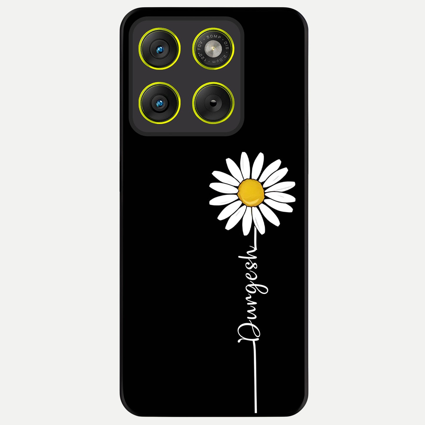 Custom Name White Flower Glass Case For Moto Edge 70 back cover – full design glossy printed glass finish
