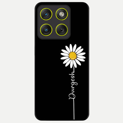  Custom Name White Flower Glass Case For Moto Edge 70 back cover – full design glossy printed glass finish