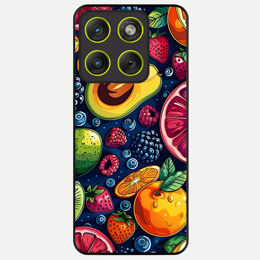  Cute Fruits Art Glass Case For Moto Edge 70 back cover – full design glossy printed glass finish