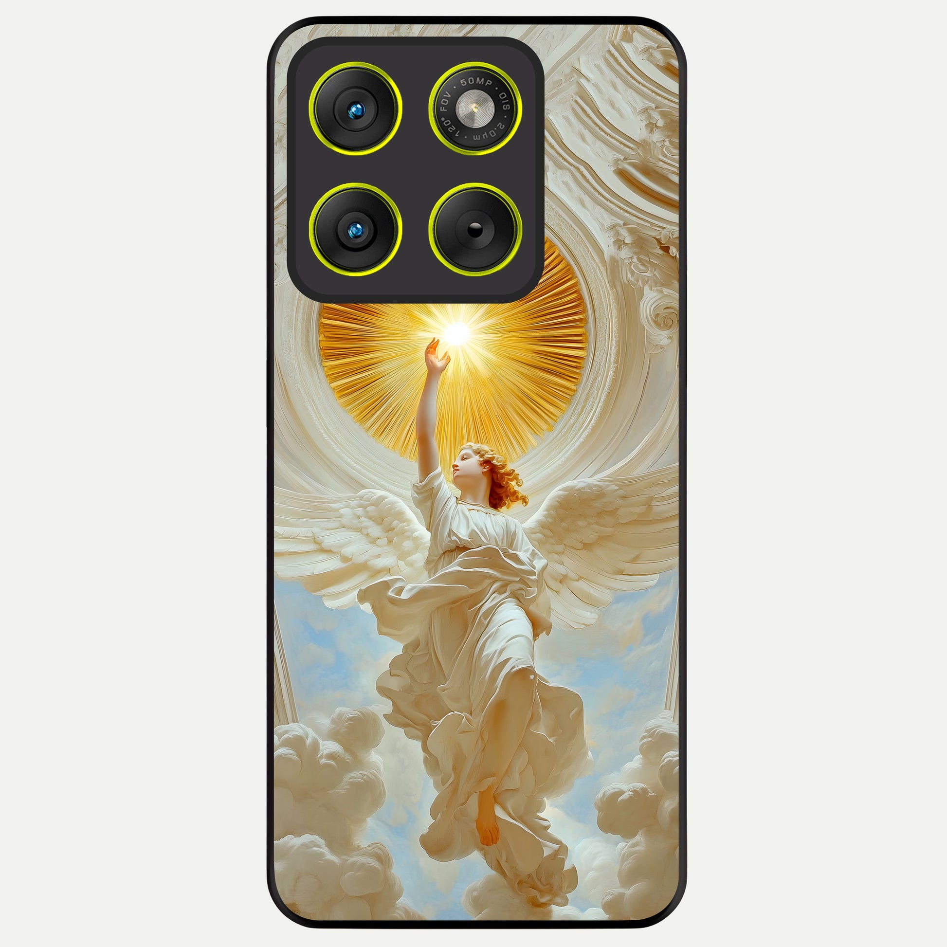  Divine Light Angel Glass Case For Moto Edge 70 back cover – full design glossy printed glass finish