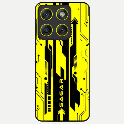  Electric Pulse CYBERPUNK Custom Name Glass Case For Moto Edge 70 back cover – full design glossy printed glass finish