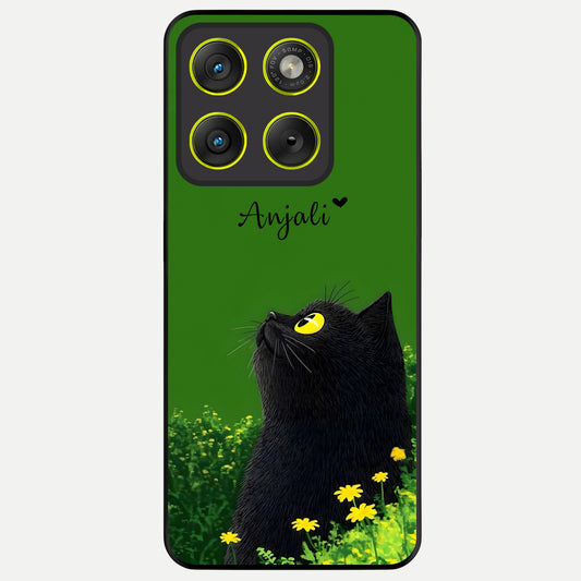  Emerald Cat Custom Name Glass Case For Moto Edge 70 back cover – full design glossy printed glass finish
