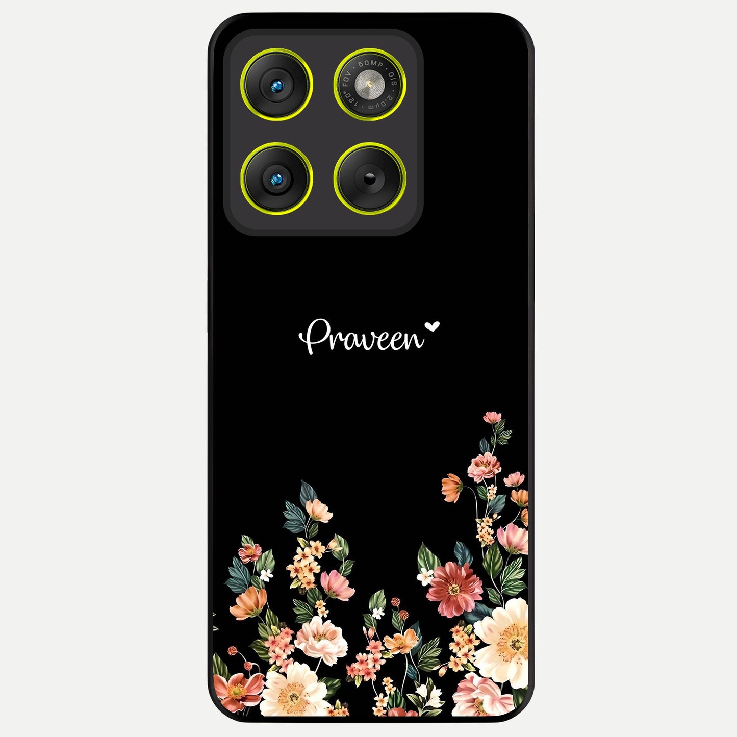 Floral Design Personalized Custom Name Glass Case For Moto Edge 70 back cover – full design glossy printed glass finish