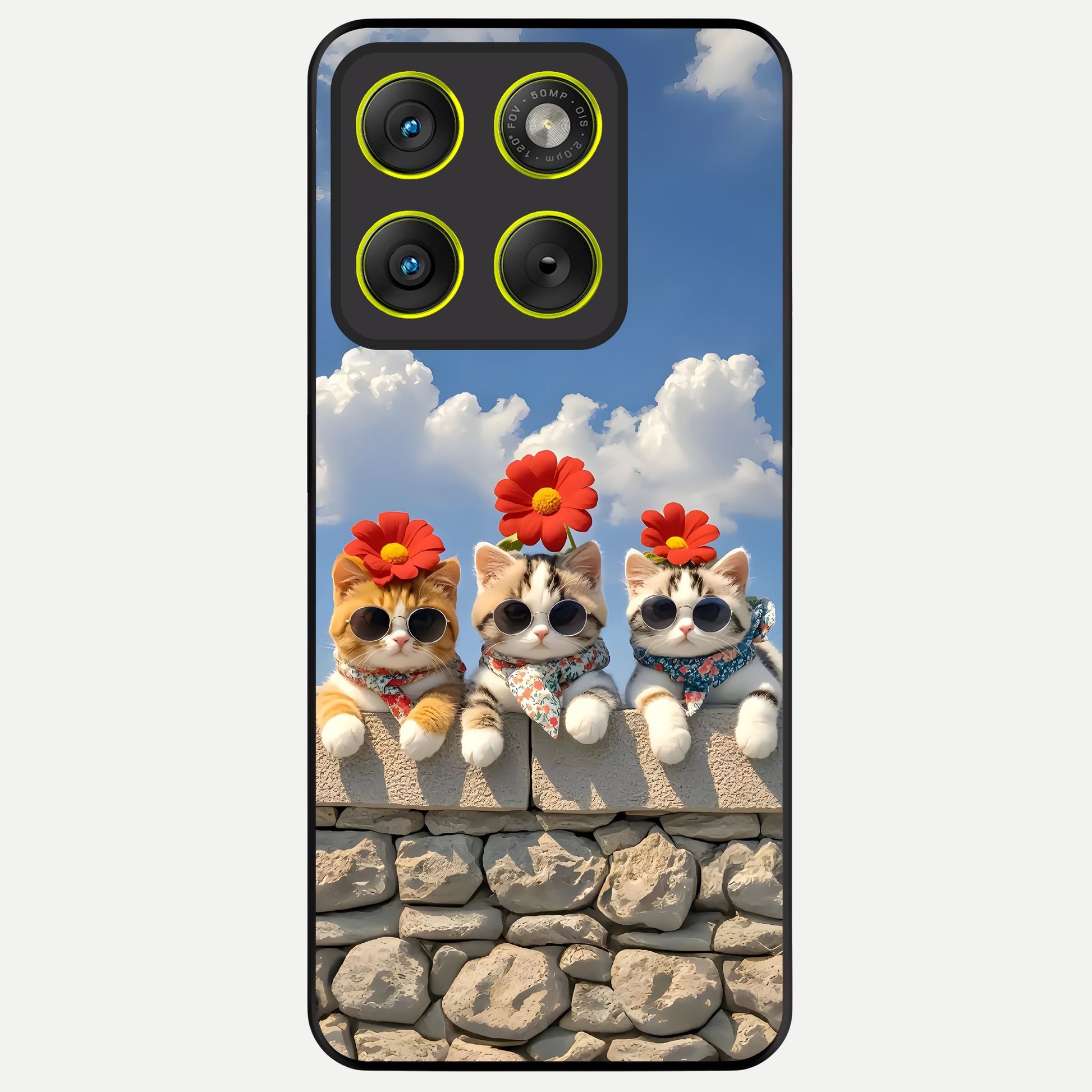  Floral Kitty Squad Glass Case For Moto Edge 70 back cover – full design glossy printed glass finish