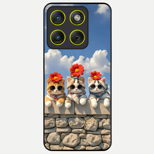  Floral Kitty Squad Glass Case For Moto Edge 70 back cover – full design glossy printed glass finish