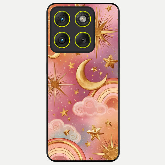  Golden Celestial Dreams Glass Case For Moto Edge 70 back cover – full design glossy printed glass finish