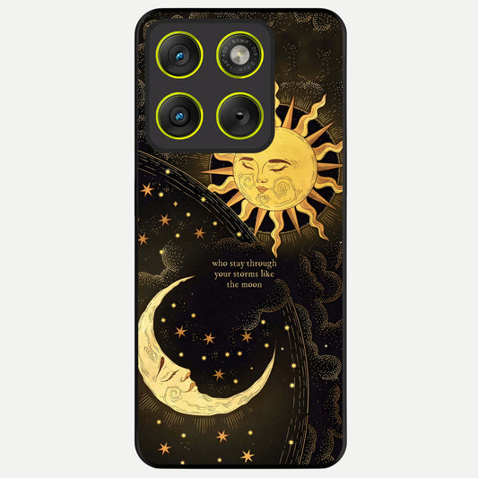  Golden Lunar Love Glass Case For Moto Edge 70 back cover – full design glossy printed glass finish