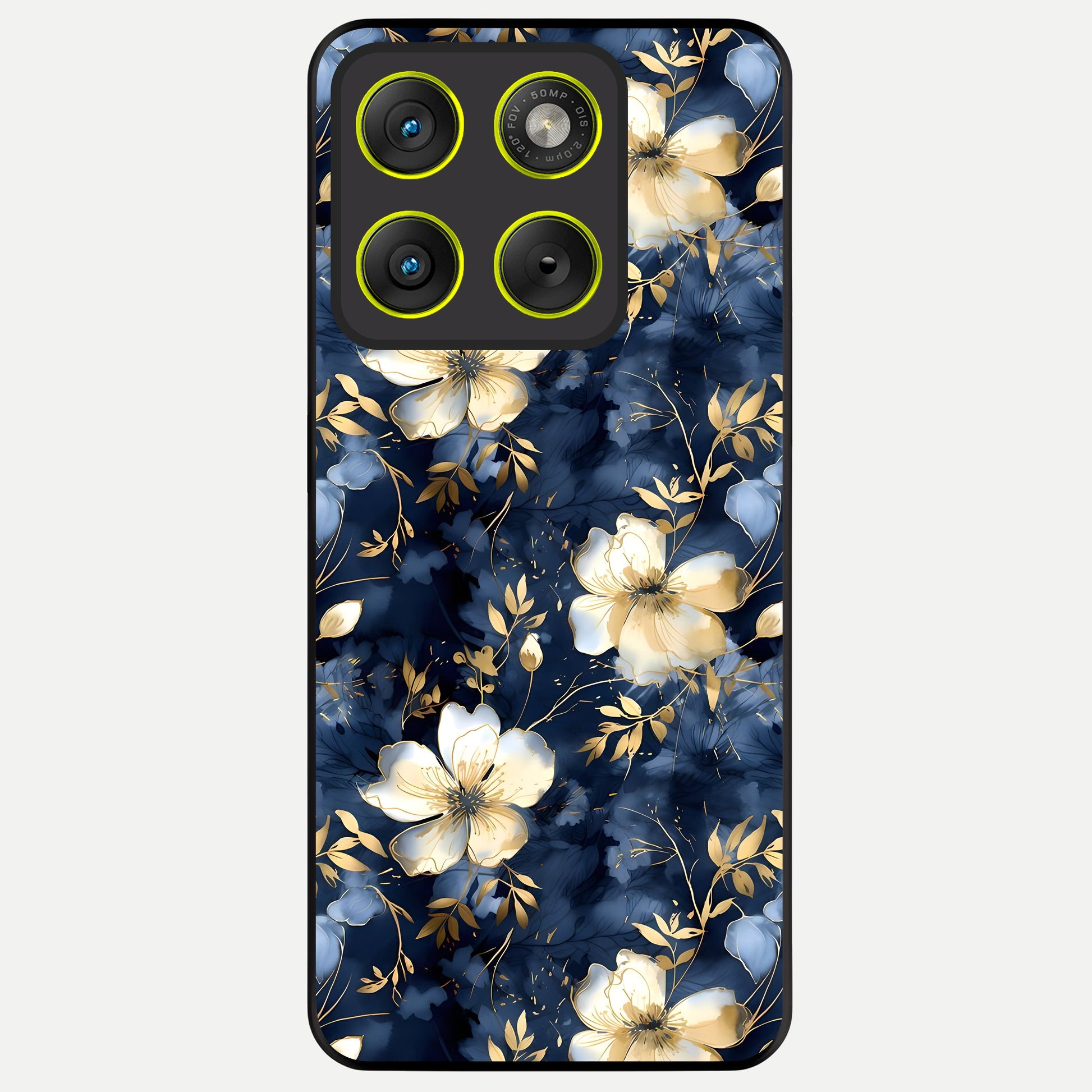  Golden Midnight Bloom Glass Case For Moto Edge 70 back cover – full design glossy printed glass finish