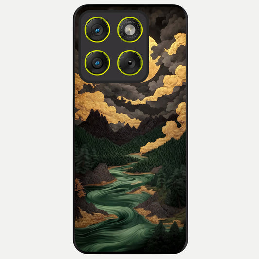  Golden River Moon Glass Case For Moto Edge 70 back cover – full design glossy printed glass finish