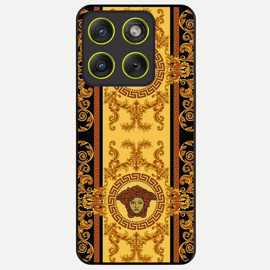  Golden Royal Heritage Glass Case For Moto Edge 70 back cover – full design glossy printed glass finish