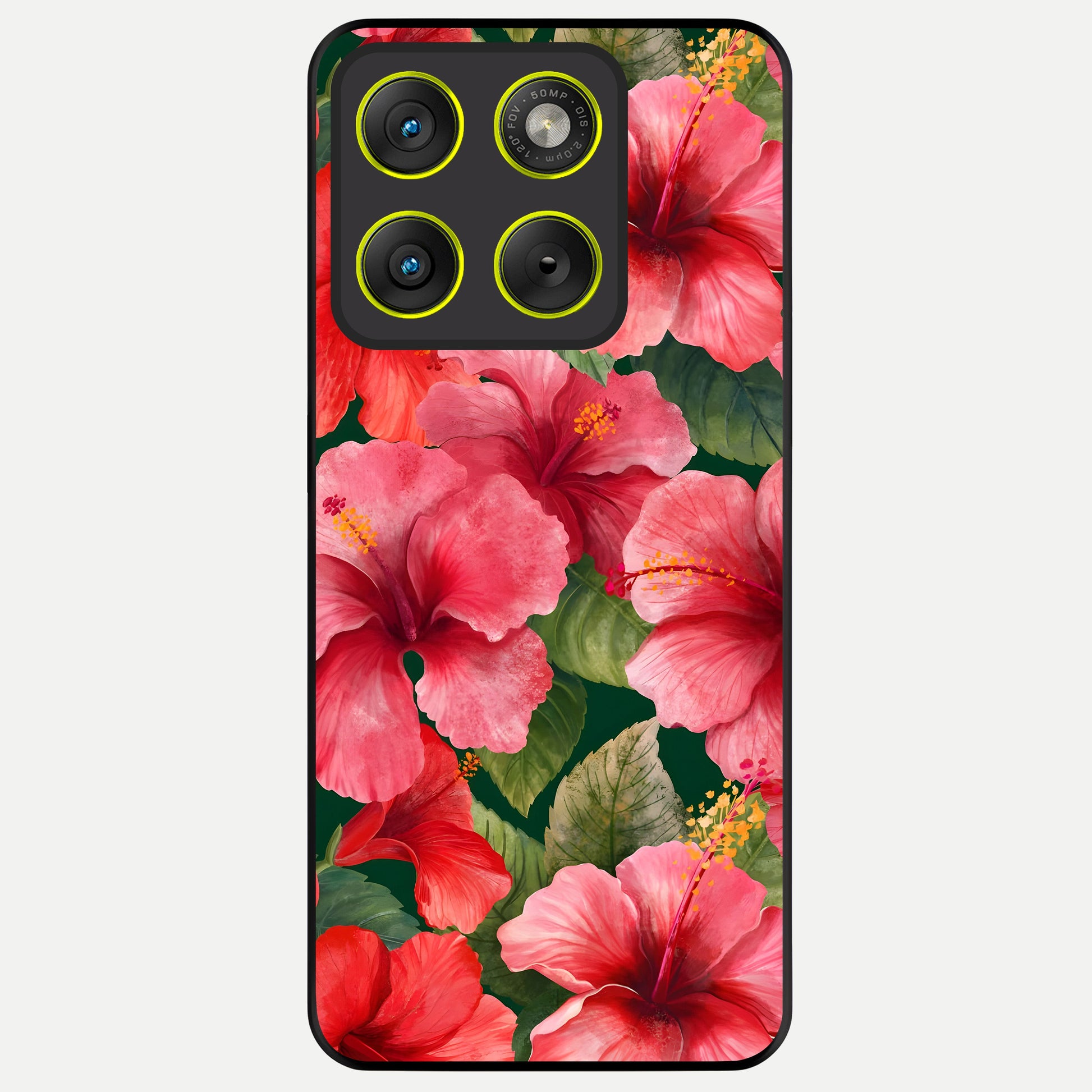  Hibiscus Pattern Glass Case For Moto Edge 70 back cover – full design glossy printed glass finish