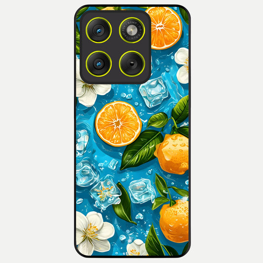  Ice Cube With Orange Glass Case For Moto Edge 70 back cover – full design glossy printed glass finish