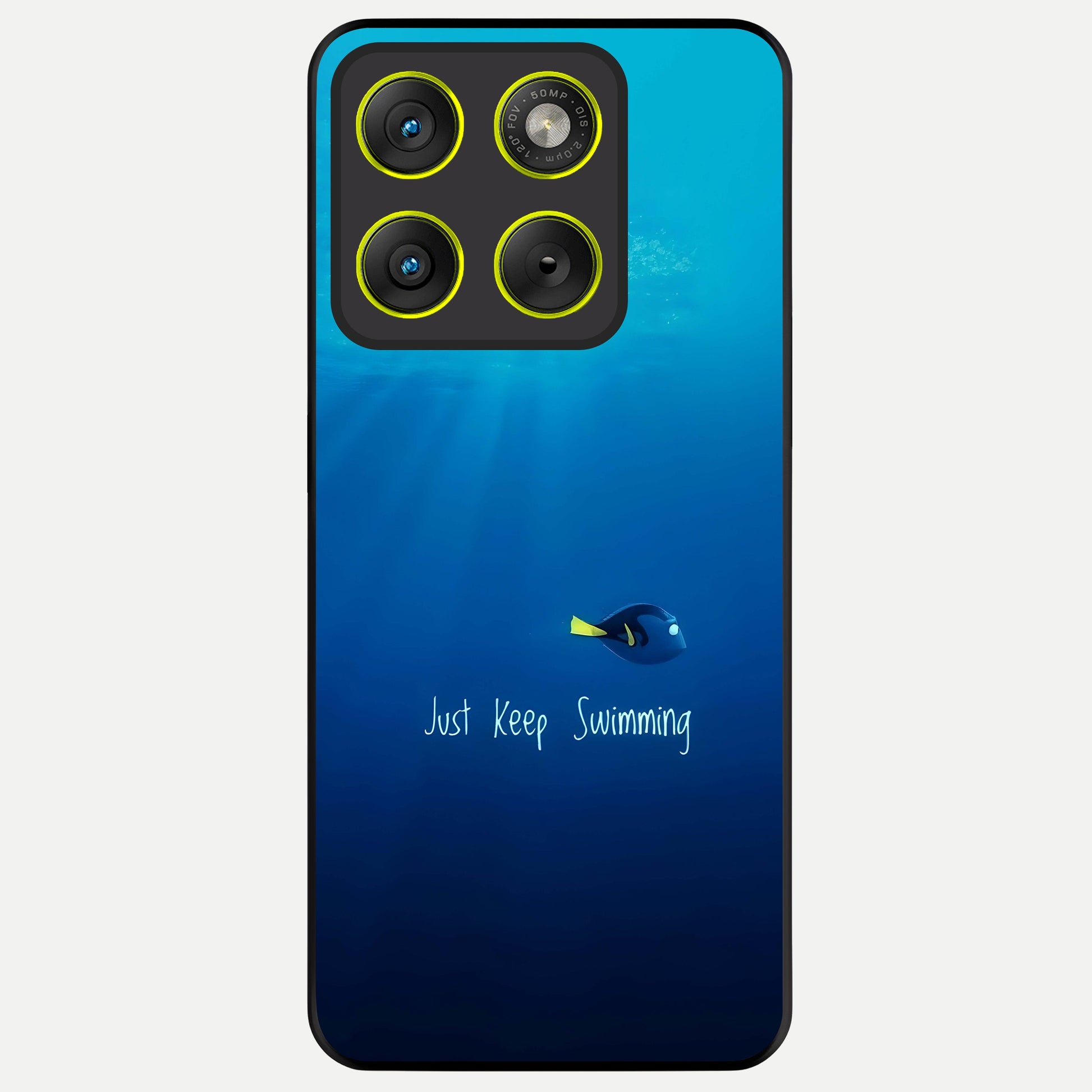  Just Keep Swimming Glass Case For Moto Edge 70 back cover – full design glossy printed glass finish
