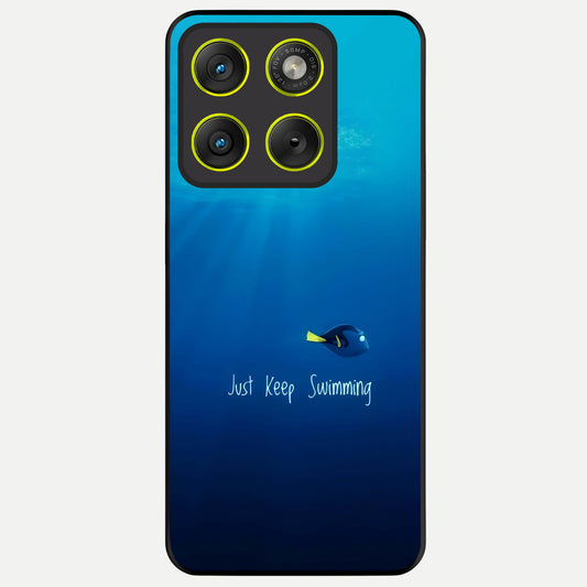  Just Keep Swimming Glass Case For Moto Edge 70 back cover – full design glossy printed glass finish