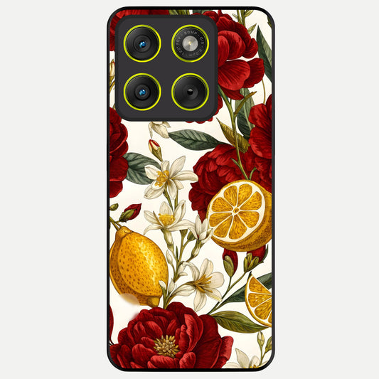  Lemon Rose Charm Glass Case For Moto Edge 70 back cover – full design glossy printed glass finish