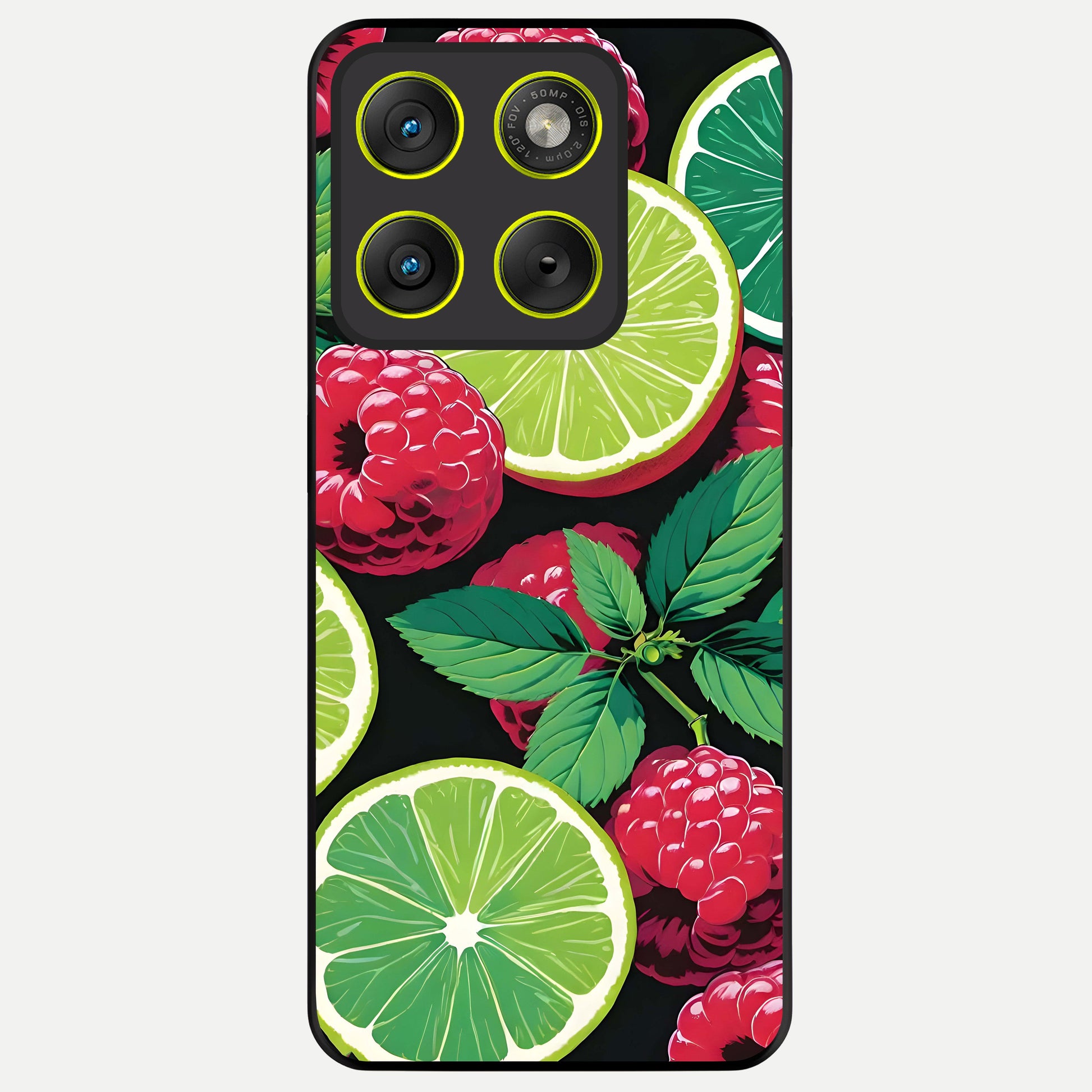  Lime and Raspberry Pattern Glass Case For Moto Edge 70 back cover – full design glossy printed glass finish