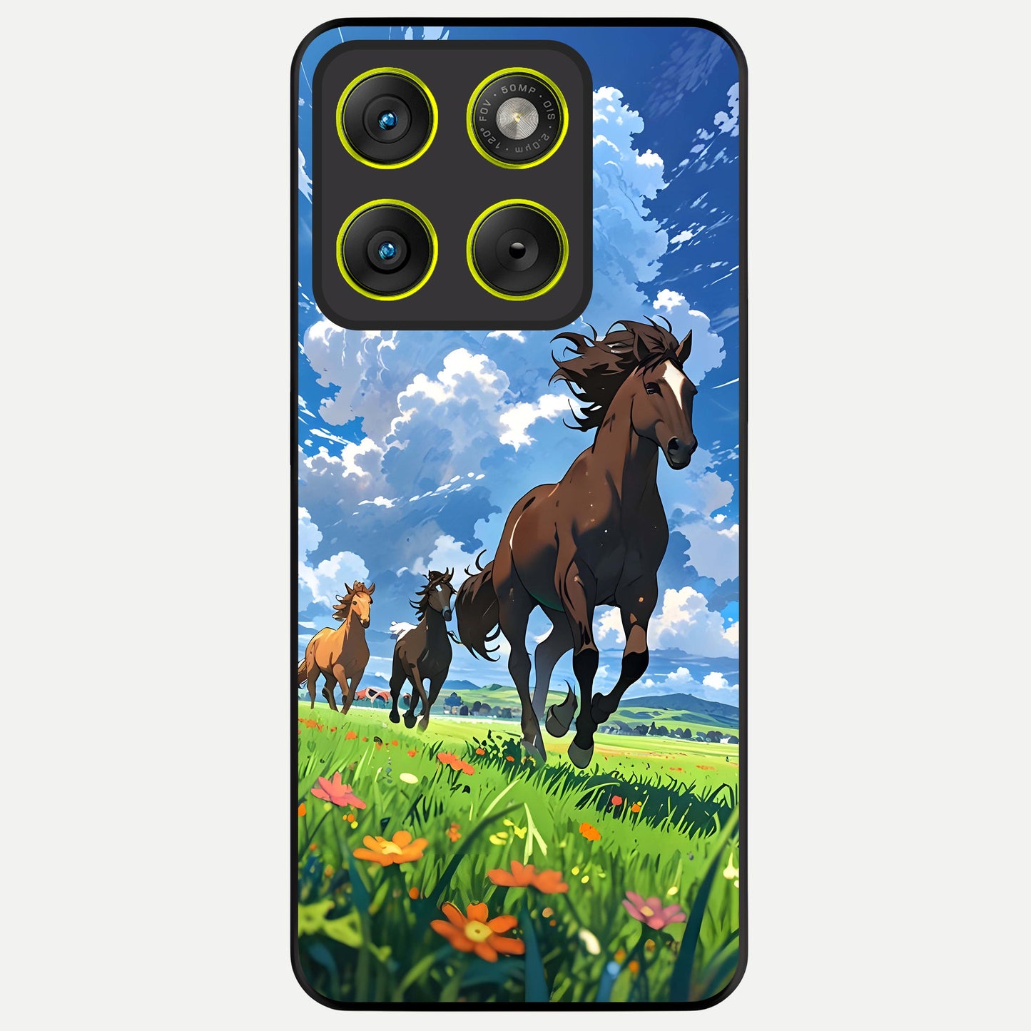  Majestic Horses Galloping Glass Case For Moto Edge 70 back cover – full design glossy printed glass finish