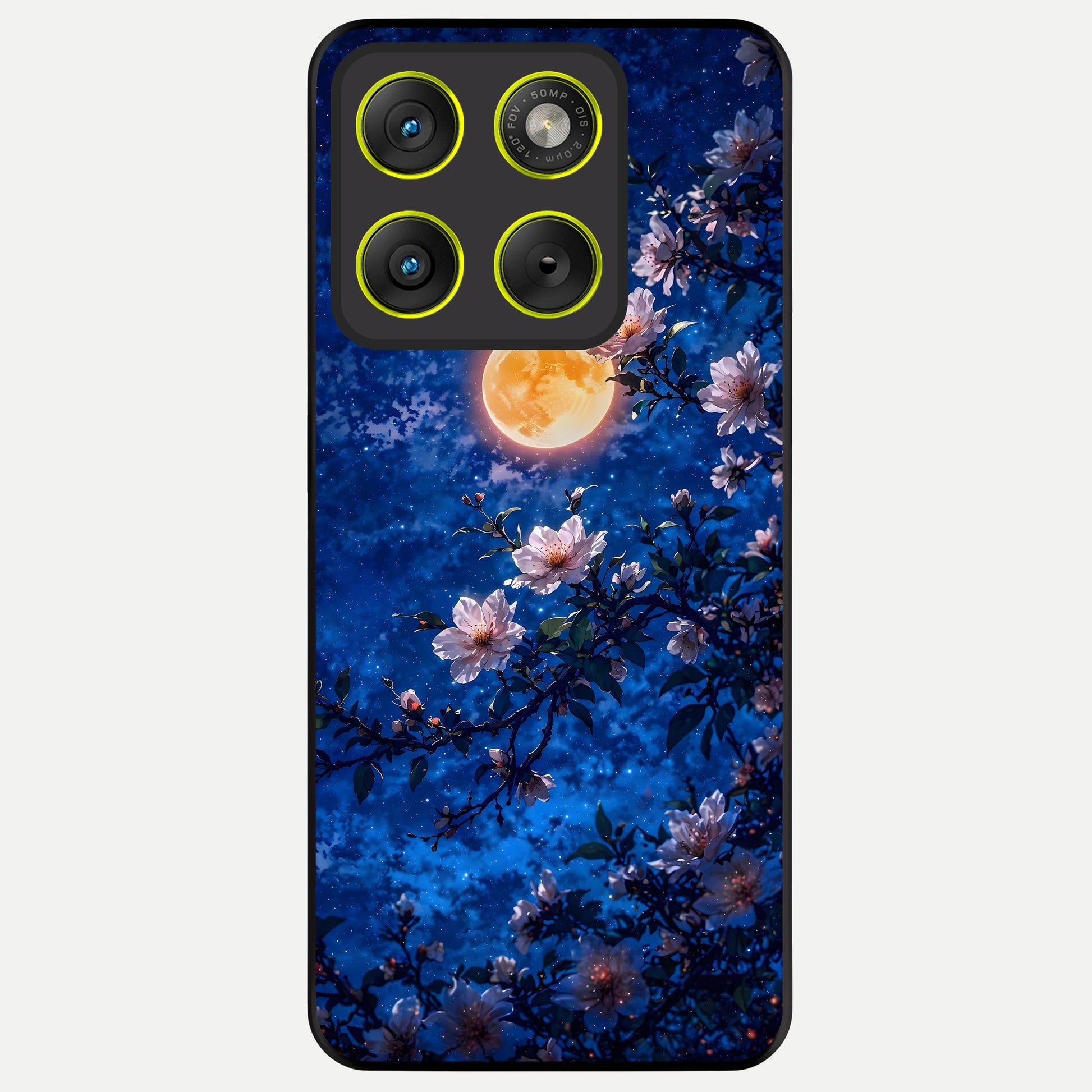  Moonlit Blossoms Night Glass Case For Moto Edge 70 back cover – full design glossy printed glass finish