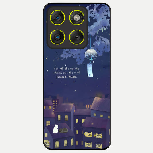  Moonlit Cat Silence Glass Case For Moto Edge 70 back cover – full design glossy printed glass finish