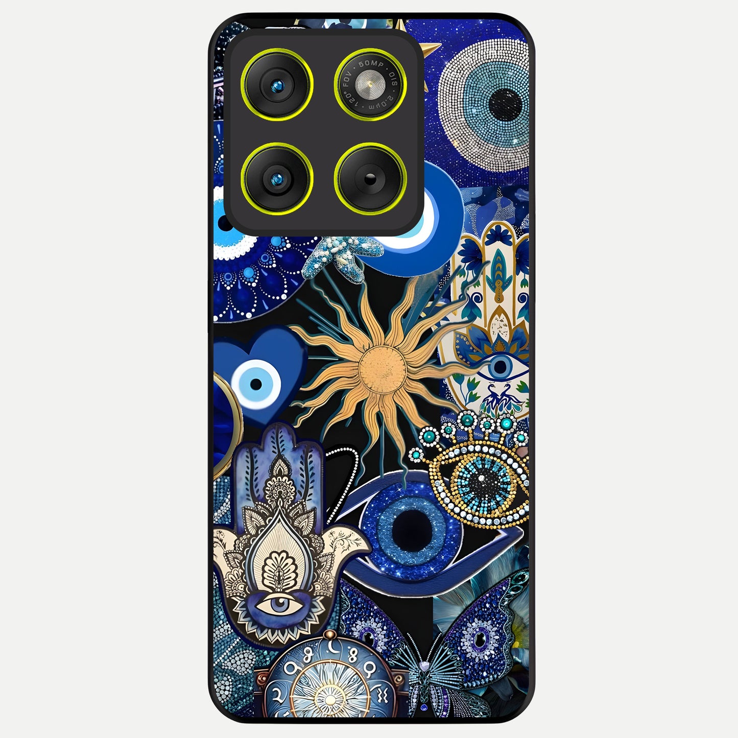  Mystic Blue Evil Eye Glass Case For Moto Edge 70 back cover – full design glossy printed glass finish