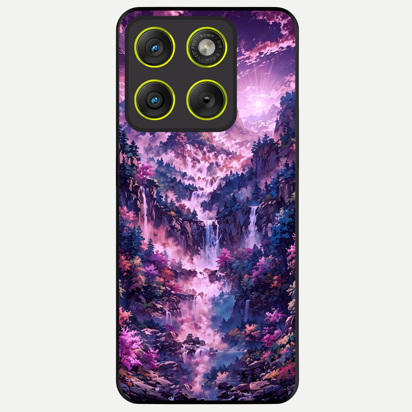  Mystic Cascade Peaks Glass Case For Moto Edge 70 back cover – full design glossy printed glass finish