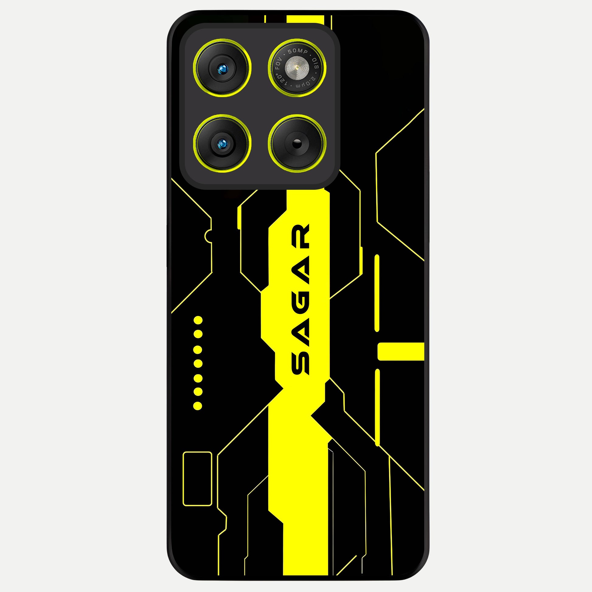  Neon CYBERPUNK Custom Name Glass Case For Moto Edge 70 back cover – full design glossy printed glass finish