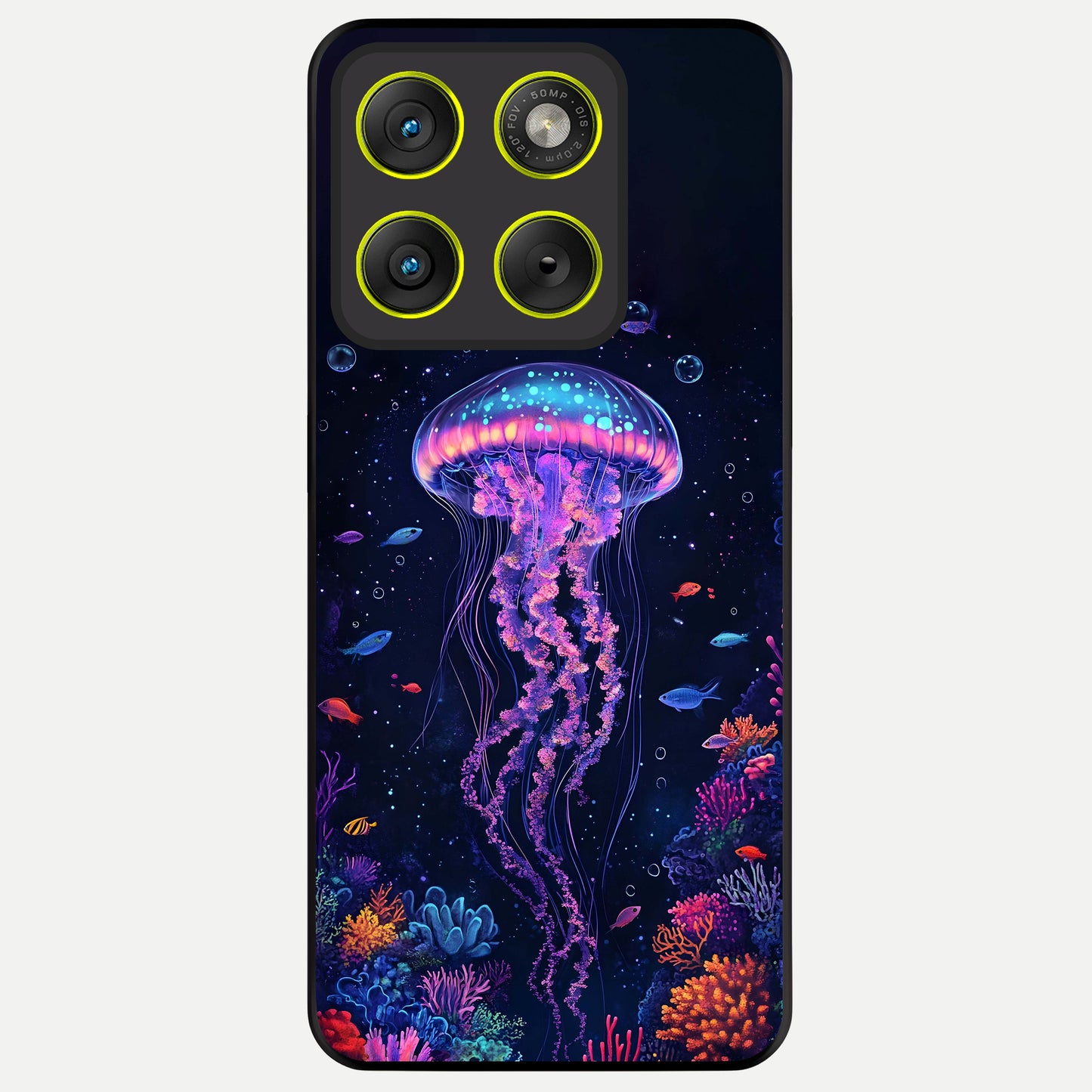  Neon Jellyfish Glass Case For Moto Edge 70 back cover – full design glossy printed glass finish