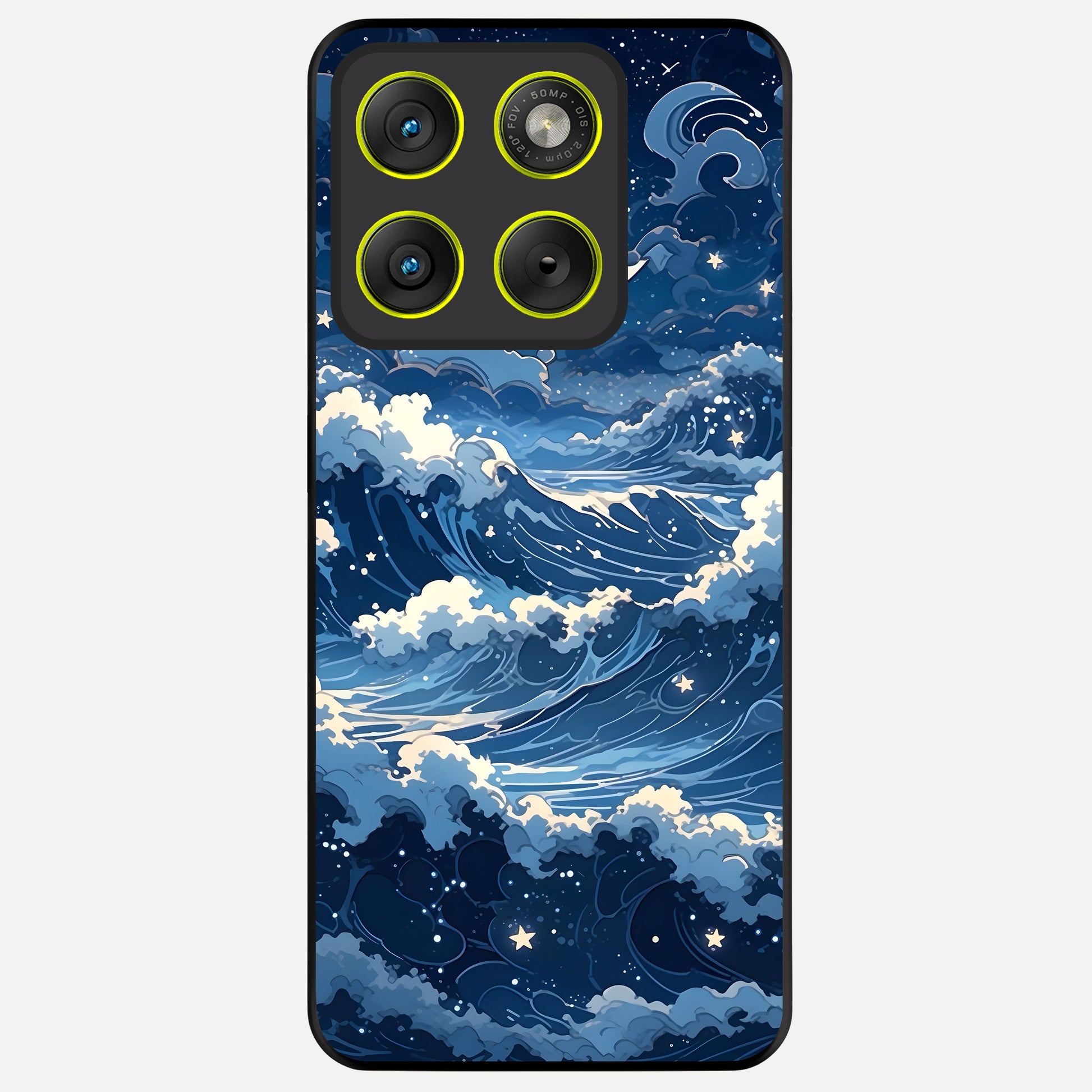  Ocean Moon Waves Glass Case For Moto Edge 70 back cover – full design glossy printed glass finish