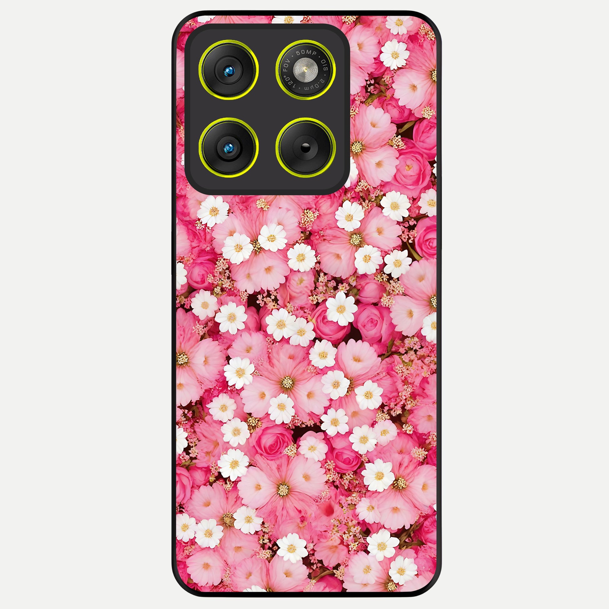  Pink Daisy Bliss Glass Case For Moto Edge 70 back cover – full design glossy printed glass finish