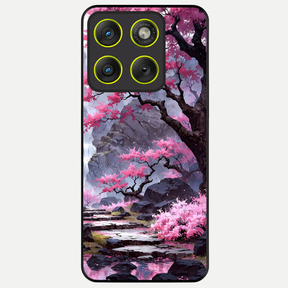  Pink Sunflower Glow Glass Case For Moto Edge 70 back cover – full design glossy printed glass finish