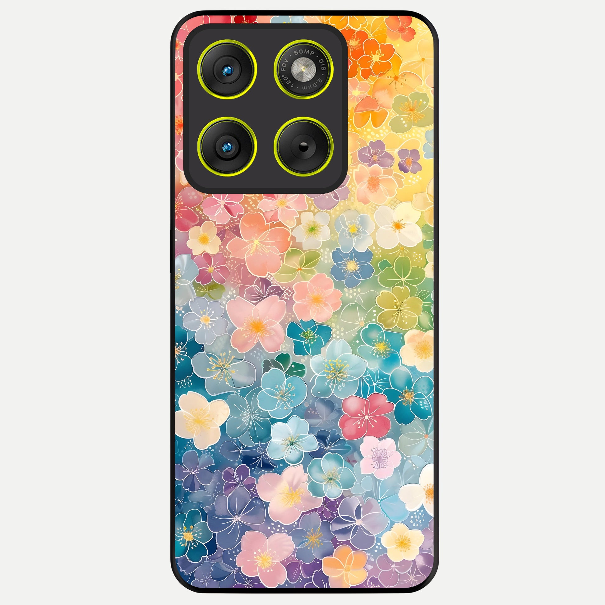  Rainbow Blossom Burst Glass Case For Moto Edge 70 back cover – full design glossy printed glass finish