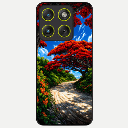  Red Trees Pathway Glass Case For Moto Edge 70 back cover – full design glossy printed glass finish