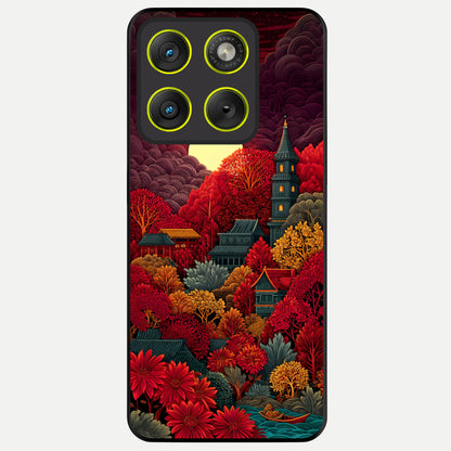  Scarlet Autumn Temple Glass Case For Moto Edge 70 back cover – full design glossy printed glass finish