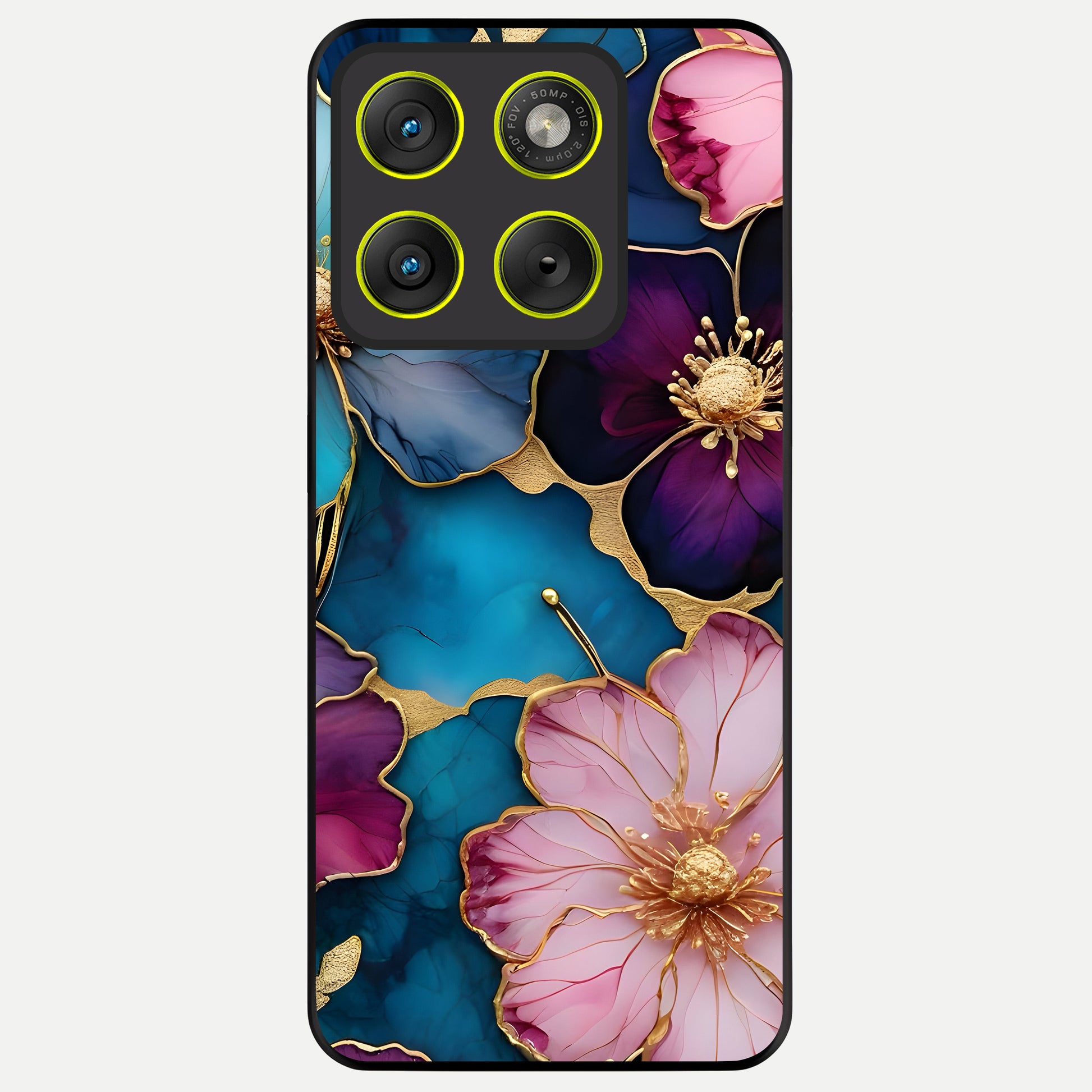  Sparkle Floral Glass Case For Moto Edge 70 back cover – full design glossy printed glass finish