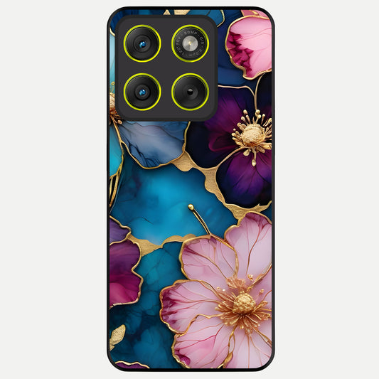  Sparkle Floral Glass Case For Moto Edge 70 back cover – full design glossy printed glass finish