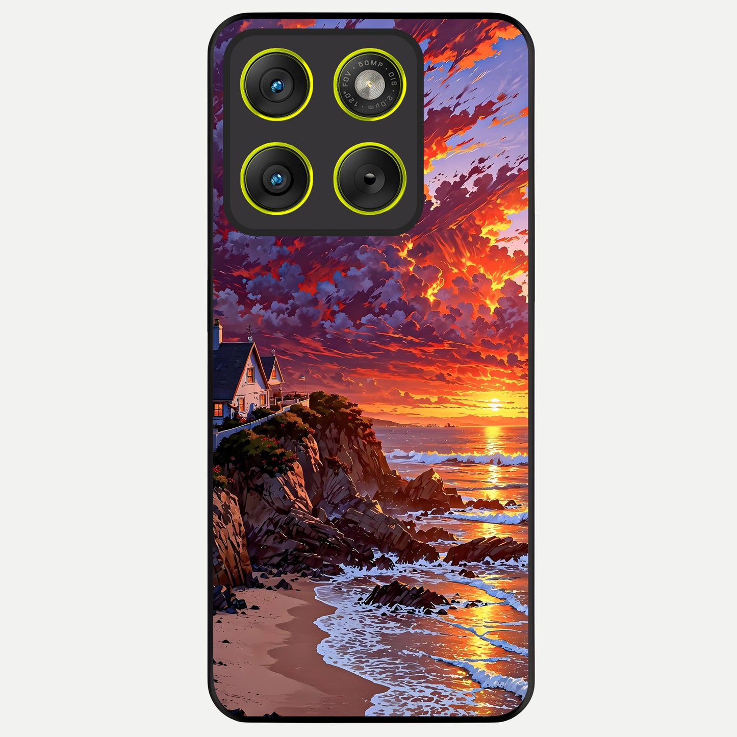  Sunset House By Sea Glass Case For Moto Edge 70 back cover – full design glossy printed glass finish