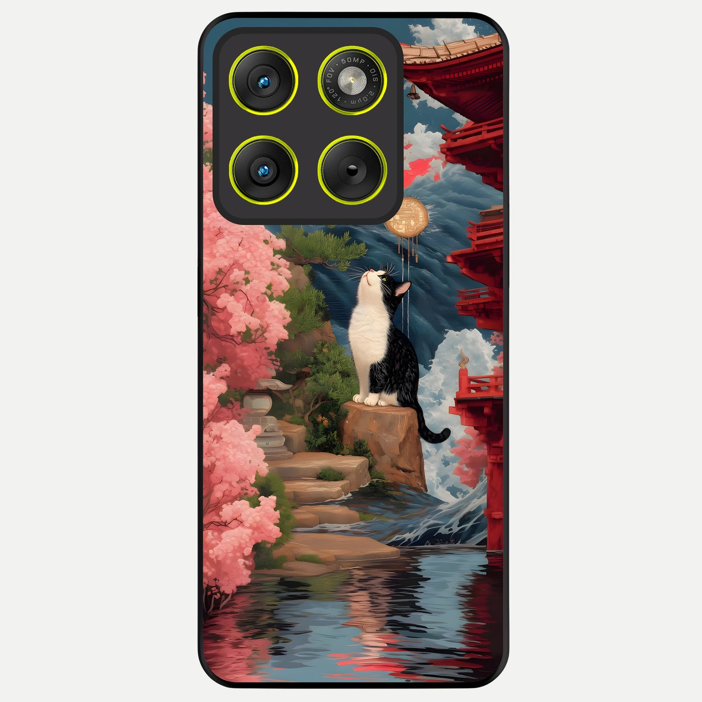  Temple Cat Scenery Glass Case For Moto Edge 70 back cover – full design glossy printed glass finish
