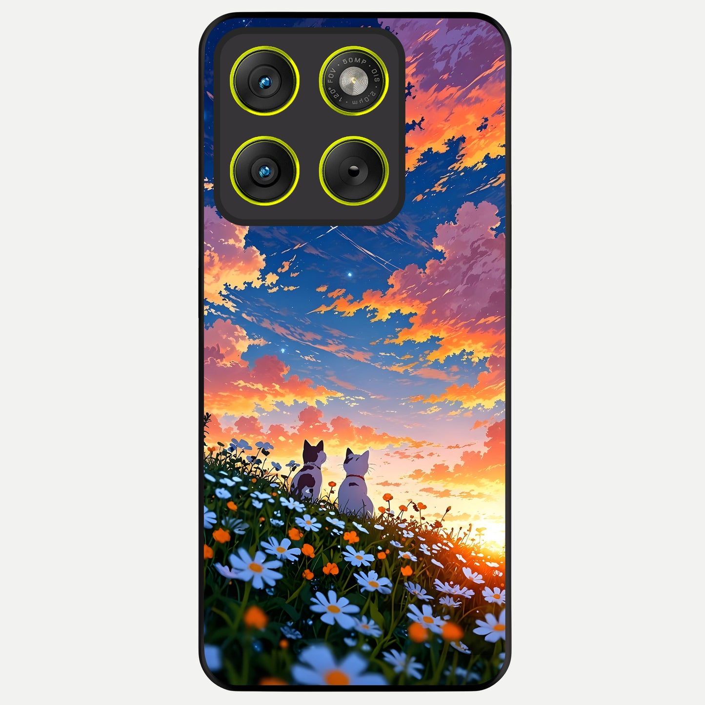  Two Cats Friends Glass Case For Moto Edge 70 back cover – full design glossy printed glass finish
