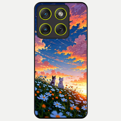  Two Cats Friends Glass Case For Moto Edge 70 back cover – full design glossy printed glass finish